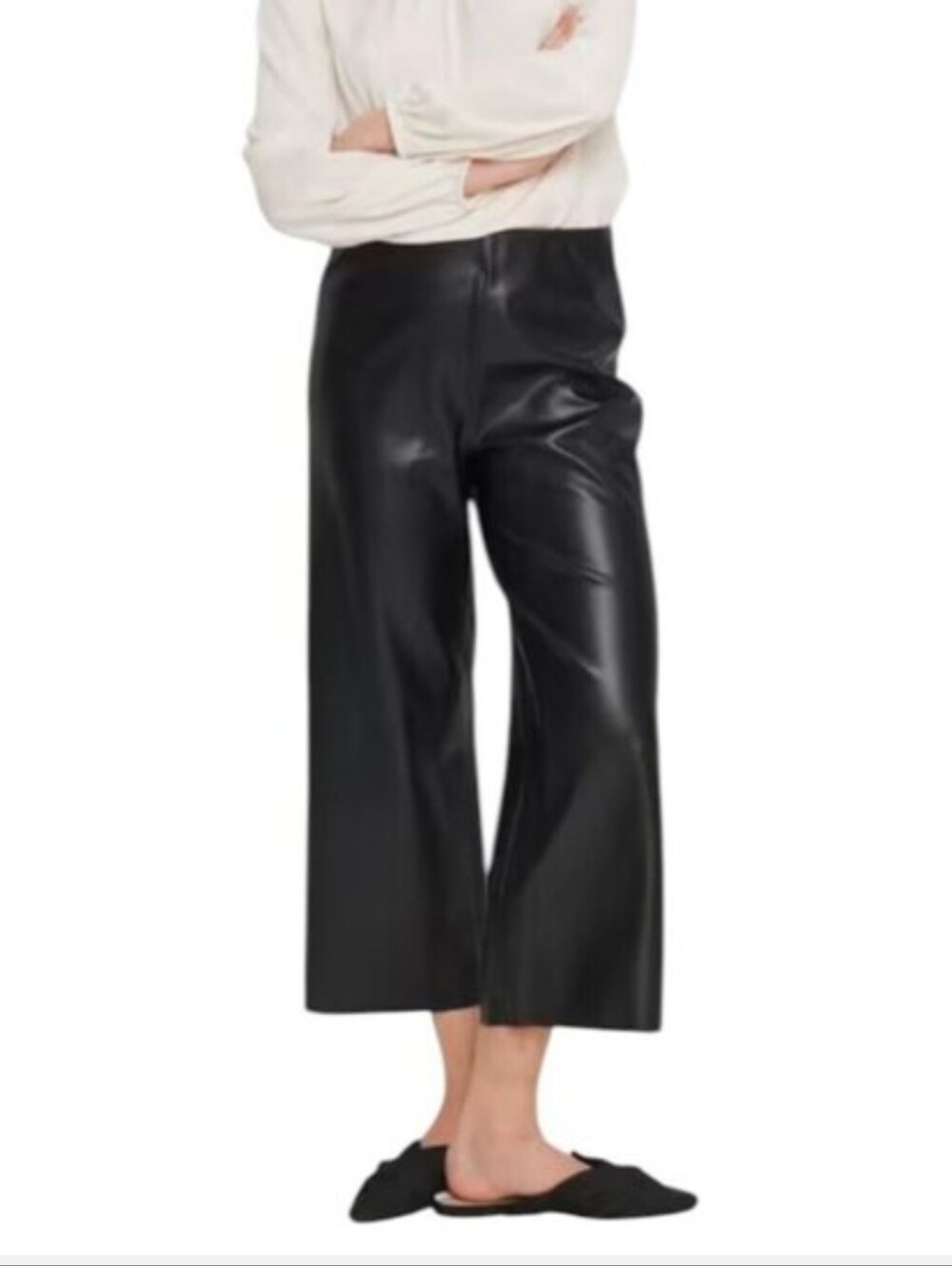Saint Tropez Black Vegan Faux Leather Wide Leg Pleather Pants Size Large